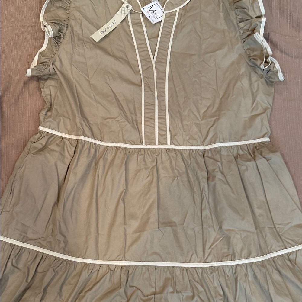 She + Sky Ruffle Sleeve Dress - Tan - Picture 8 of 10